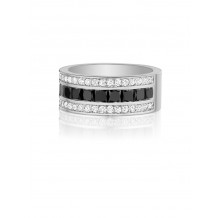 Henri Daussi 9mm Men's Wedding Band MB14 14k Gold White B 2.60 Ctw., W 0.75 Ctw. Black Diamond, White Diamond