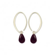 14Ky Mini Simple Sweep Garnet Hoop Earrings