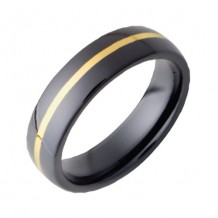 Jewelry Innovations Black Diamond Ceramic Domed Band with 1mm 18K Yellow Gold Inlay