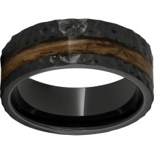 Black Diamond Ceramic Pipe Cut Band with Bourbon Barrel Aged Off-Center Inlay and Moon Finish