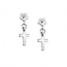 Sterling Silver Sapphire Flower with Cross earrings