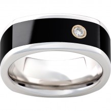 Serinium Square Band with Black CeramicInlay and One .06 Round Brilliant Diamond