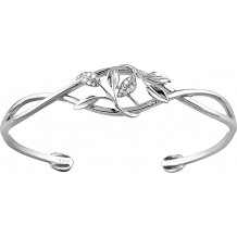 14K White .05 CTW Diamond Leaf Design Cuff Bracelet