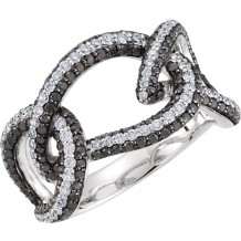 14K White 1 5/8 CTW Black & White Diamond Interlocking Ring