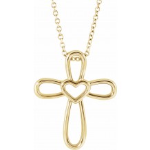 14K Yellow Cross with Heart 16-18 Necklace