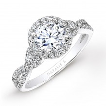 18k White Gold Halo Diamond Engagement Ring with Pear Shaped Side Stones