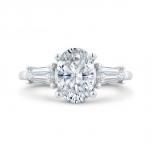 Shah Luxury 14K White Gold Three Stone Engagement Ring Center Oval with Bullet-cut sides Diamond