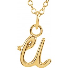 14K Yellow Script Lowercase Initial U 18 Necklace