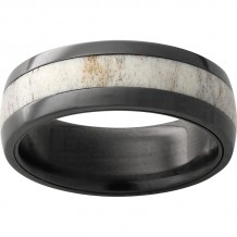 Black Zirconium Domed Band with Antler Inaly