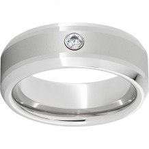 Serinium Beveled Edge Band with 4mm Laser Satin Center and 6 Point Diamond