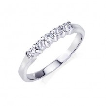 14K White Gold 0.25ct 5 Stone Shared Prong Die-Struck Diamond Women's Wedding Band