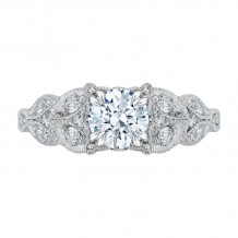 Shah Luxury 14K White Gold Round Diamond Floral Engagement Ring (Semi-Mount)