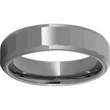 Rugged Tungsten  6mm Faceted Top Beveled Edge Polished Band