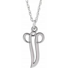 14K White Script Initial V 16-18 Necklace