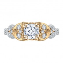 Shah Luxury 14K Two-Tone Gold Cushion Diamond Floral Engagement Ring (Semi-Mount)