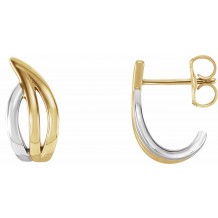 14K Yellow & White Freeform J-Hoop Earrings