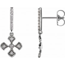 14K White 1/5 CTW Diamond Cross Dangle Earrings