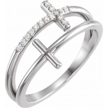 14K White .06 CTW Diamond Sideways Cross Ring