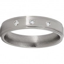 Titanium Flat Band with Grooved Edges, Three 3-point Diamonds, and Polished Finish