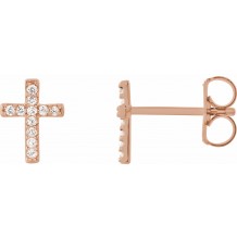 14K Rose .05 CTW Diamond Cross Earrings