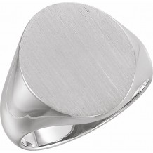 14K White 18x16 mm Oval Signet Ring