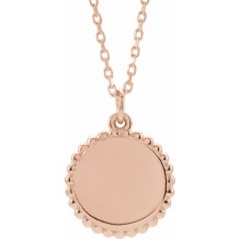 14K Rose Engravable Beaded Disc 16-18 Necklace