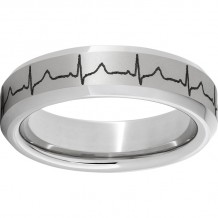 Serinium Beveled Edge Band with Heartbeat Laser Engraving