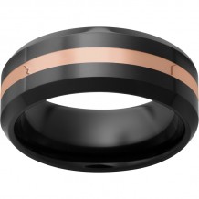 Black Diamond Ceramic Beveled Edge Band with a 2mm 14K Rose Gold Inlay