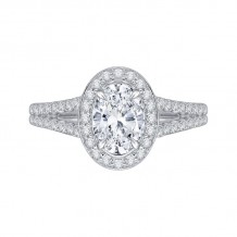 Shah Luxury 14K White Gold Oval Diamond Halo Engagement Ring with Split Shank (Semi-Mount)