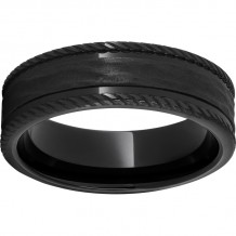 Black Diamond Ceramic Rounded Edge Band with Bark Finished Center and Rope Finished Edges
