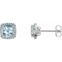 14K White Aquamarine & 1/8 CTW Diamond Earrings