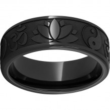 Black Diamond Ceramic Pipe Cut Band with Buddhism Laser Engraving