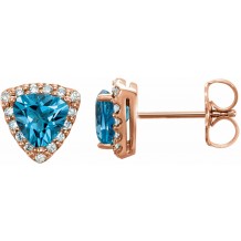 14K Rose Swiss Blue Topaz & .08 CTW Diamond Earrings