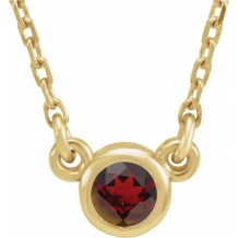 14K Yellow 4 mm Round Mozambique Garnet Bezel-Set Solitaire 16 Necklace