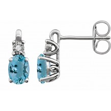 14K White Aquamarine & .02 CTW Diamond Earrings