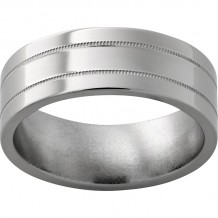 Titanium Flat Band with Two .5mm Milgrain Grooves with Polish Finish