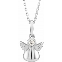 14K White .03 CT Diamond Youth Angel 15 Necklace