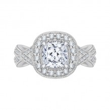 Shah Luxury Cushion Cut Diamond Halo Engagement Ring with Split Shank In 14K White Gold (Semi-Mount)