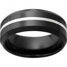 Black Diamond Ceramic Beveled Edge Band with 1mm Sterling Silver Inlay
