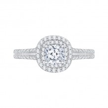 Shah Luxury Cushion Diamond Double Halo Cathedral Style Engagement Ring In 14K White Gold (Semi-Mount)
