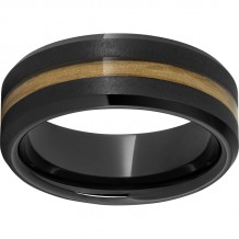 Black Diamond Ceramic Beveled Edge Band with Chardonnay Barrel Aged Inlay and Grain Finish