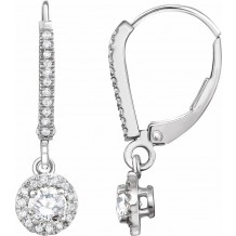 14K White 5/8 CTW Diamond Halo-Style Lever Back Earrings