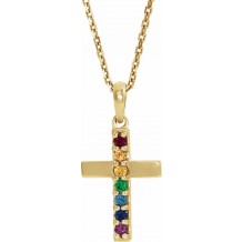 14K Yellow Multi-Gemstone Cross 16-18 Necklace