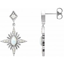 14K White Australian Opal & 1/6 CTW Diamond Celestial Earrings