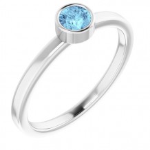 14K White 4 mm Round Aquamarine Ring