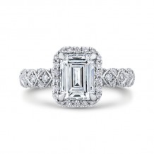Shah Luxury Emerald Cut Diamond Halo Engagement Ring In 14K White Gold (Semi-Mount)