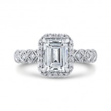 Shah Luxury Emerald Cut Diamond Halo Engagement Ring In 14K White Gold (Semi-Mount)