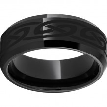 Black Diamond Ceramic Beveled Edge Band with Knot Laser Engraving