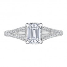 Shah Luxury 14K White Gold Split Shank Emerald Cut Diamond Engagement Ring (Semi-Mount)