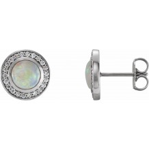 14K White 5 mm Opal & 1/6 CTW Diamond Halo-Style Earrings